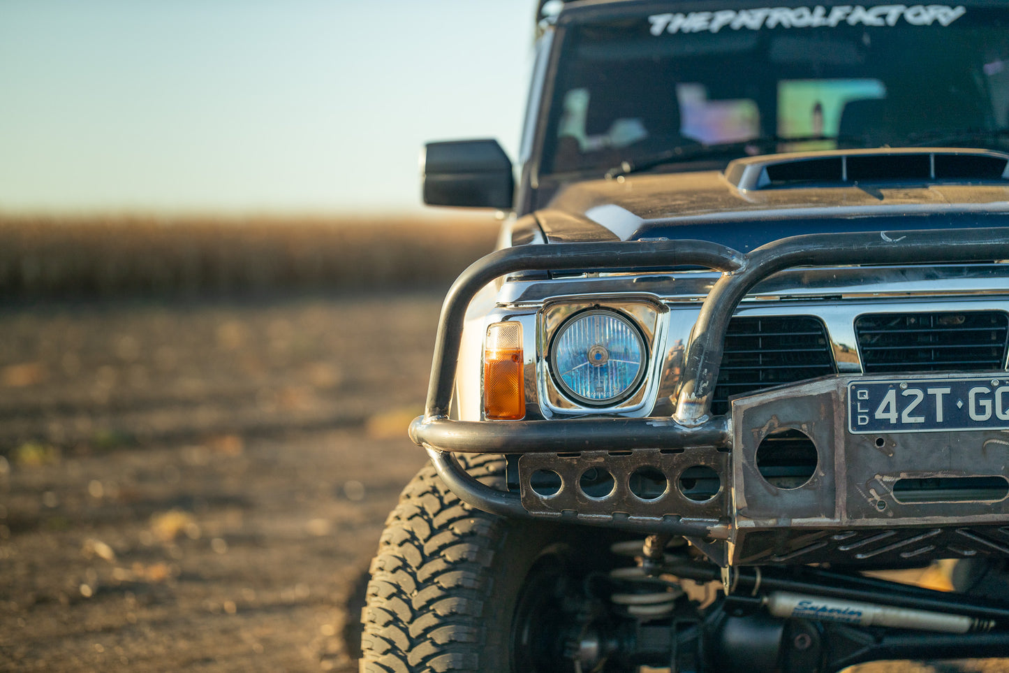 Steel Tube Winch Bar – GQ Patrol | High Approach Angle | 60mm Tubed | Low-Mount Winch Ready