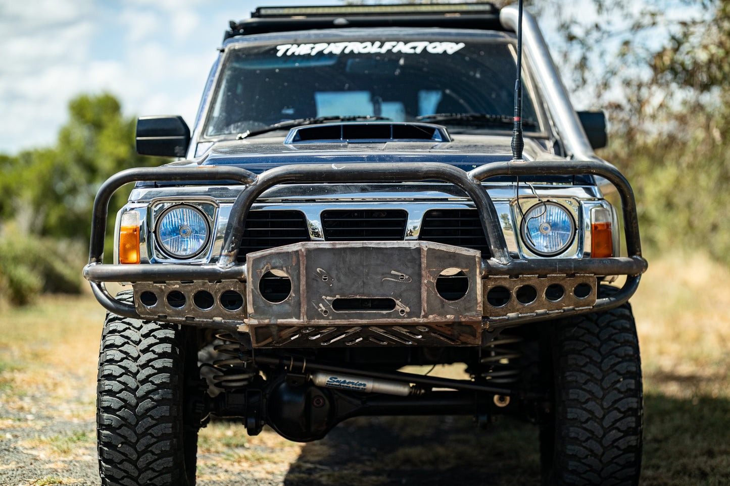 Steel Tube Winch Bar – GQ Patrol | High Approach Angle | 60mm Tubed | Low-Mount Winch Ready