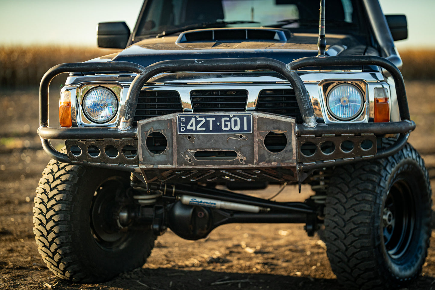 Steel Tube Winch Bar – GQ Patrol | High Approach Angle | 60mm Tubed | Low-Mount Winch Ready