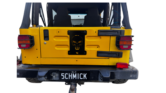 Rear Tailgate Tyre Carrier Delete Plate with Skull – Jeep TJ Wrangler | Aluminium or Black